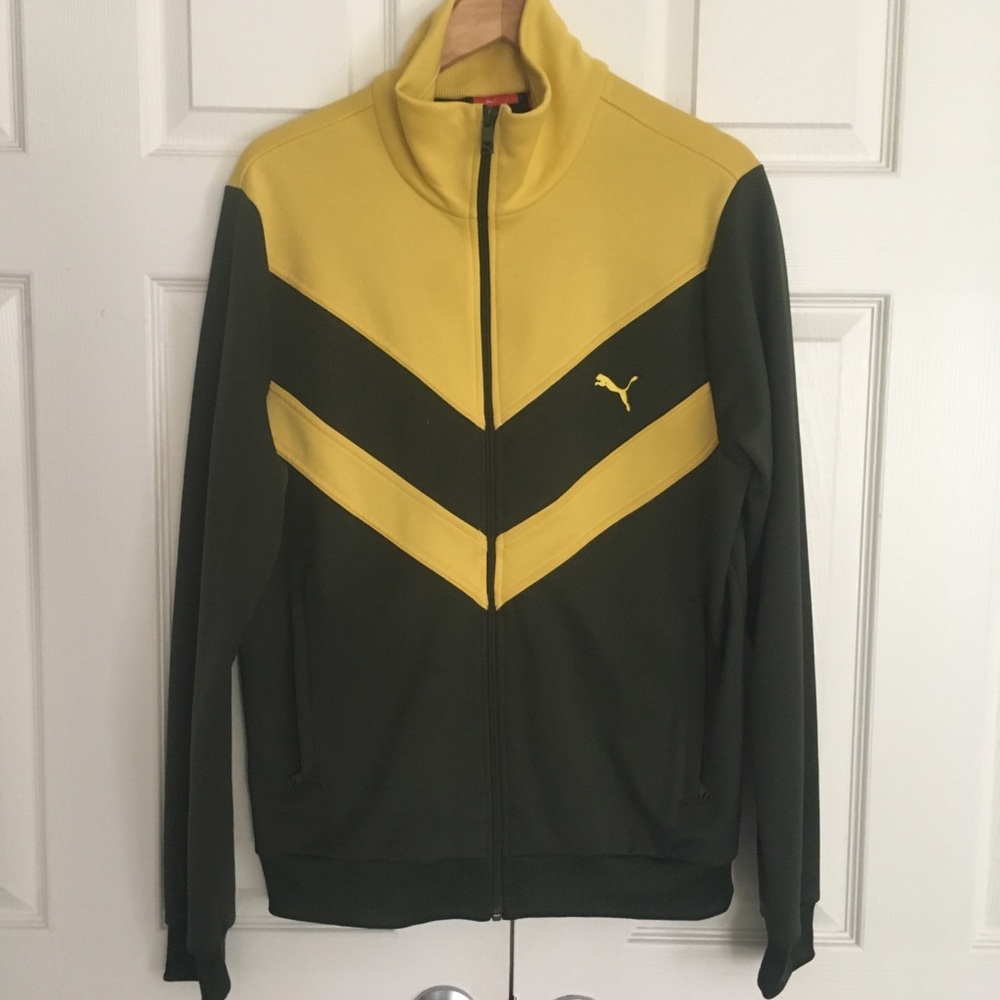 Puma Yellow and Olive Green Chevron Track Jacket